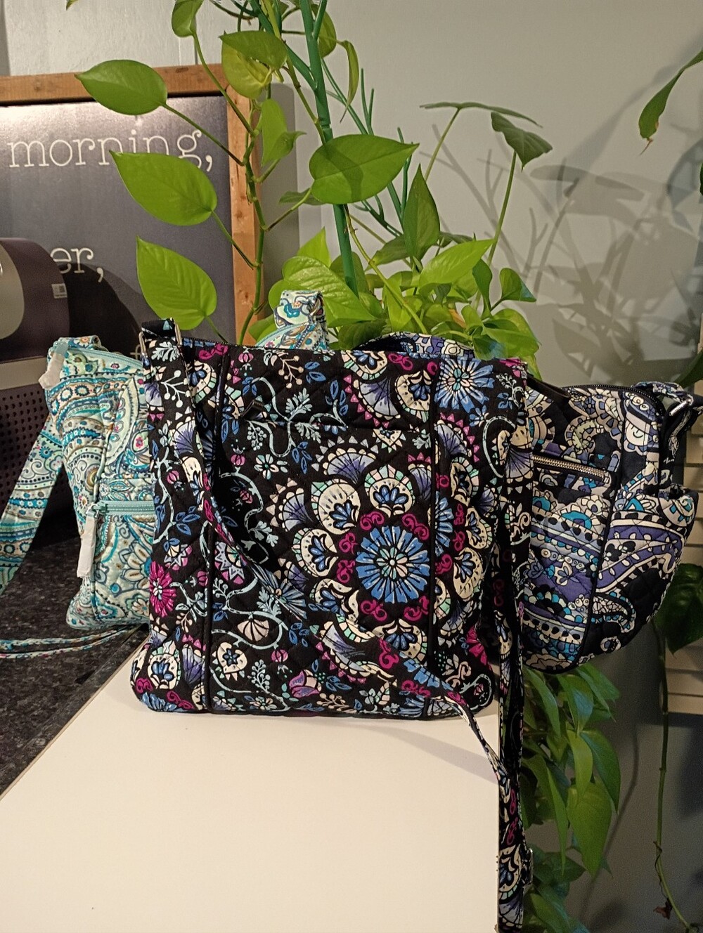Vera Bradley Black Floral Paisley Quilted Crossbody